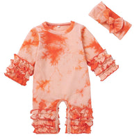 Baby Girl Ruffled Long Sleeve Tie Dye Romper & Headband Baby Wholesale - PrettyKid