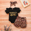 Mama's Mini Mama's Bestie Pattern Short Sleeve Romper with Leopard Shorts and Headband For Girl Baby Clothes Vendors - PrettyKid