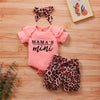 Mama's Mini Mama's Bestie Pattern Short Sleeve Romper with Leopard Shorts and Headband For Girl Baby Clothes Vendors - PrettyKid
