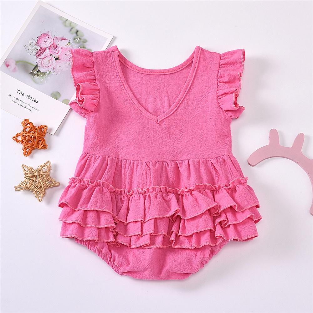 Baby Girls Ruffled Short Sleeve Letter Printed Romper Baby Boutique Wholesale - PrettyKid