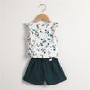 Girls Ruffled Sleeve Floral Printed Top & Solid Shorts Kid Apparel Wholesale - PrettyKid