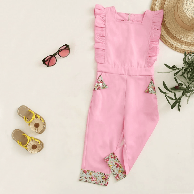 Girls Ruffled Sleeveless Floral Splicing Jumpsuit Wholesale Little Girl Boutique clothes - PrettyKid