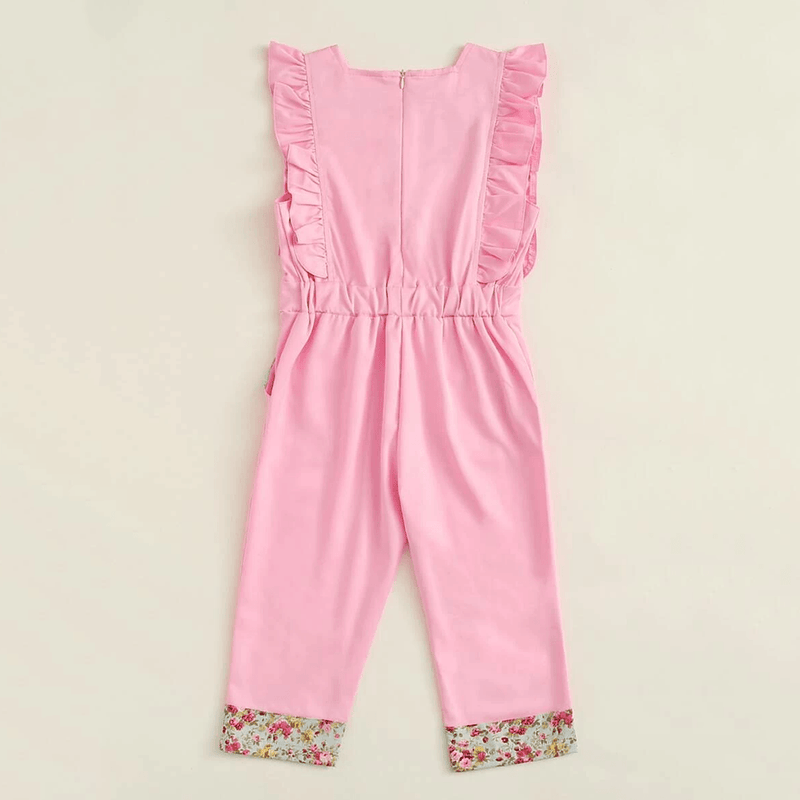 Girls Ruffled Sleeveless Floral Splicing Jumpsuit Wholesale Little Girl Boutique clothes - PrettyKid