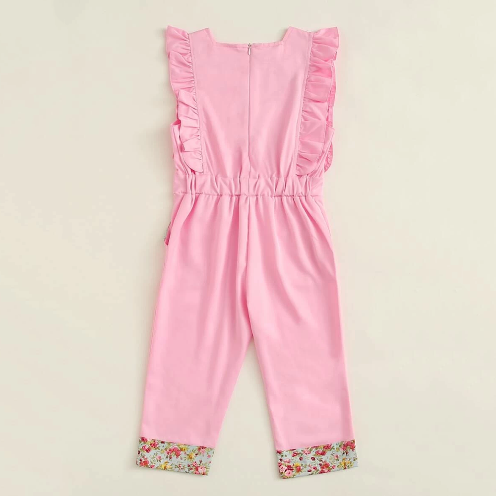 Girls Ruffled Sleeveless Floral Splicing Jumpsuit Wholesale Little Girl Boutique clothes - PrettyKid