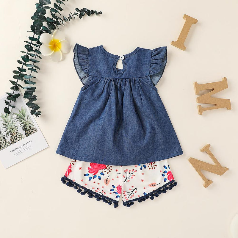 Baby Girls Black Flying Sleeve Romper & Leopard Shorts baby clothes wholesale usa - PrettyKid