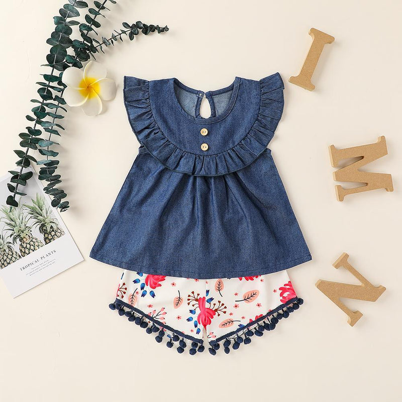 Baby Girls Black Flying Sleeve Romper & Leopard Shorts baby clothes wholesale usa - PrettyKid