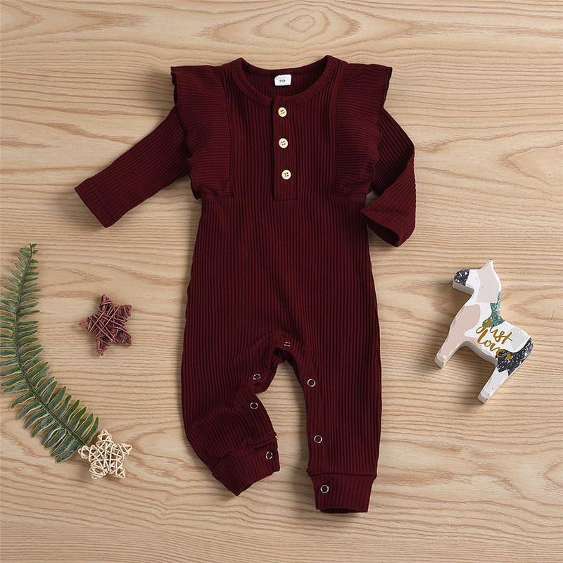 Baby Girls Ruffled Solid Color Romper Buy Baby Clothes Wholesale - PrettyKid