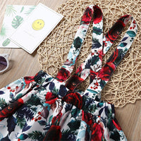 Girls Ruffled Solid Color Short Sleeve Top & Floral Printed Suspender Skirt & Headband Girls clothing Wholesale - PrettyKid