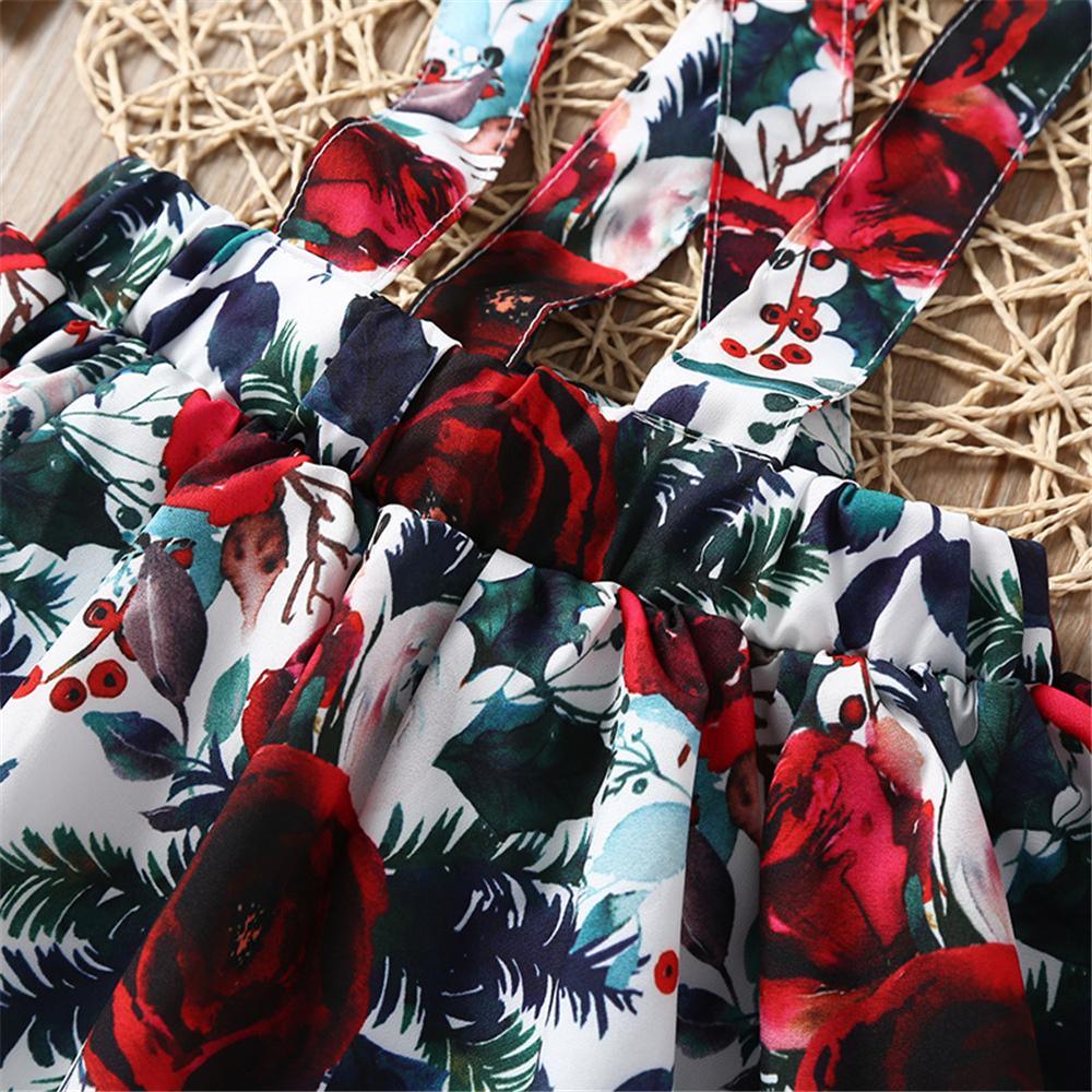 Girls Ruffled Solid Color Short Sleeve Top & Floral Printed Suspender Skirt & Headband Girls clothing Wholesale - PrettyKid