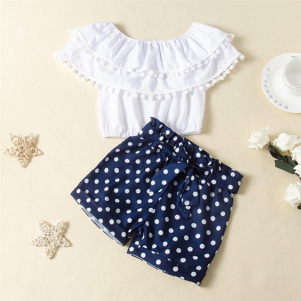 Girls Ruffled Solid Color Summer Top & Polka Dot Shorts Wholesale Little Girl Boutique Clothing - PrettyKid