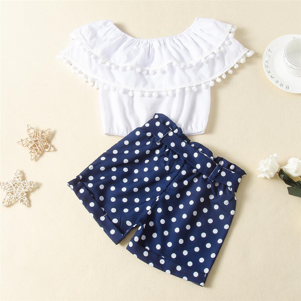Girls Ruffled Solid Color Summer Top & Polka Dot Shorts Wholesale Little Girl Boutique Clothing - PrettyKid