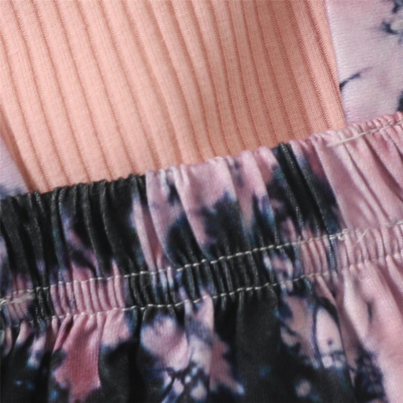 Girls Ruffled Solid Long Sleeve Top & Tie-dye Suspender Skirt Trendy Kids Wholesale Clothing - PrettyKid