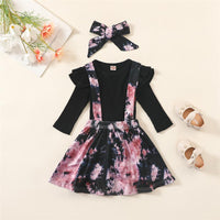 Girls Ruffled Solid Long Sleeve Top & Tie-dye Suspender Skirt Trendy Kids Wholesale Clothing - PrettyKid