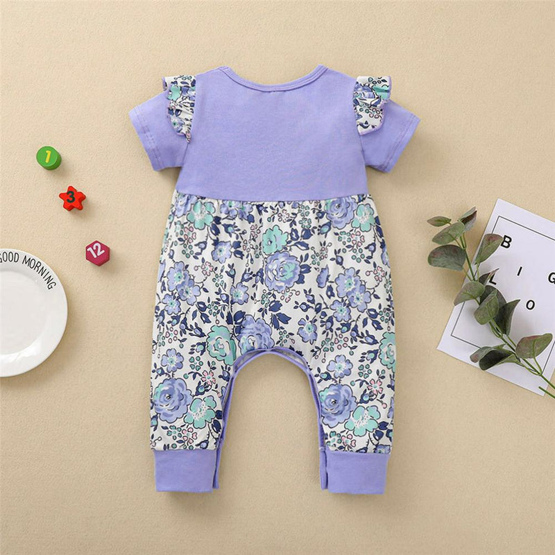 Baby Girls Ruffled Splicing Floral Printed Short Sleeve Romper Buy Baby clothing Wholesale - PrettyKid