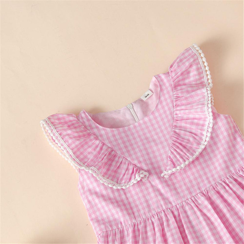 Girls Ruffled Tassel Plaid Sleeveless Dress Baby Girl Boutique clothes Wholesale - PrettyKid