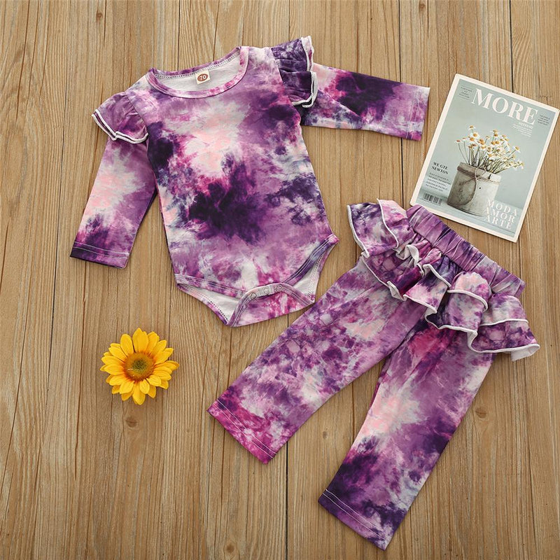 Baby Girls Ruffled Tie Dye Long Sleeve Romper & Pants Babywear Wholesale - PrettyKid