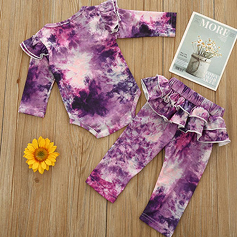 Baby Girls Ruffled Tie Dye Long Sleeve Romper & Pants Babywear Wholesale - PrettyKid