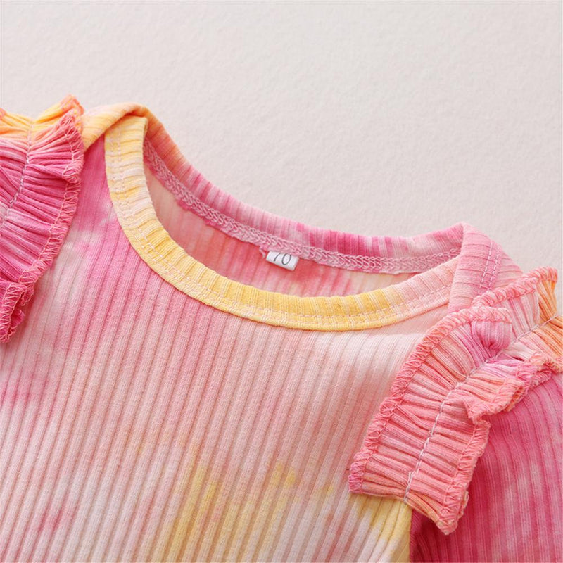 Baby Girls Ruffled Tie Dye Long Sleeve Romper & Pants & Hairband Wholesale Baby - PrettyKid