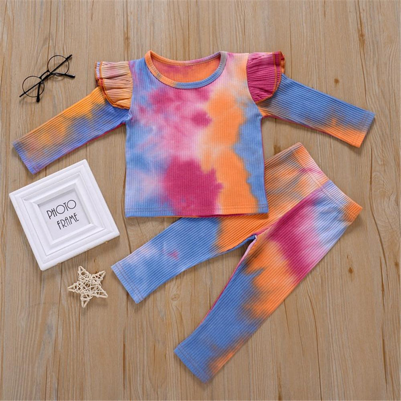 Girls Ruffled Tie Dye Long Sleeve Top & Trousers Baby Outfits Girl - PrettyKid