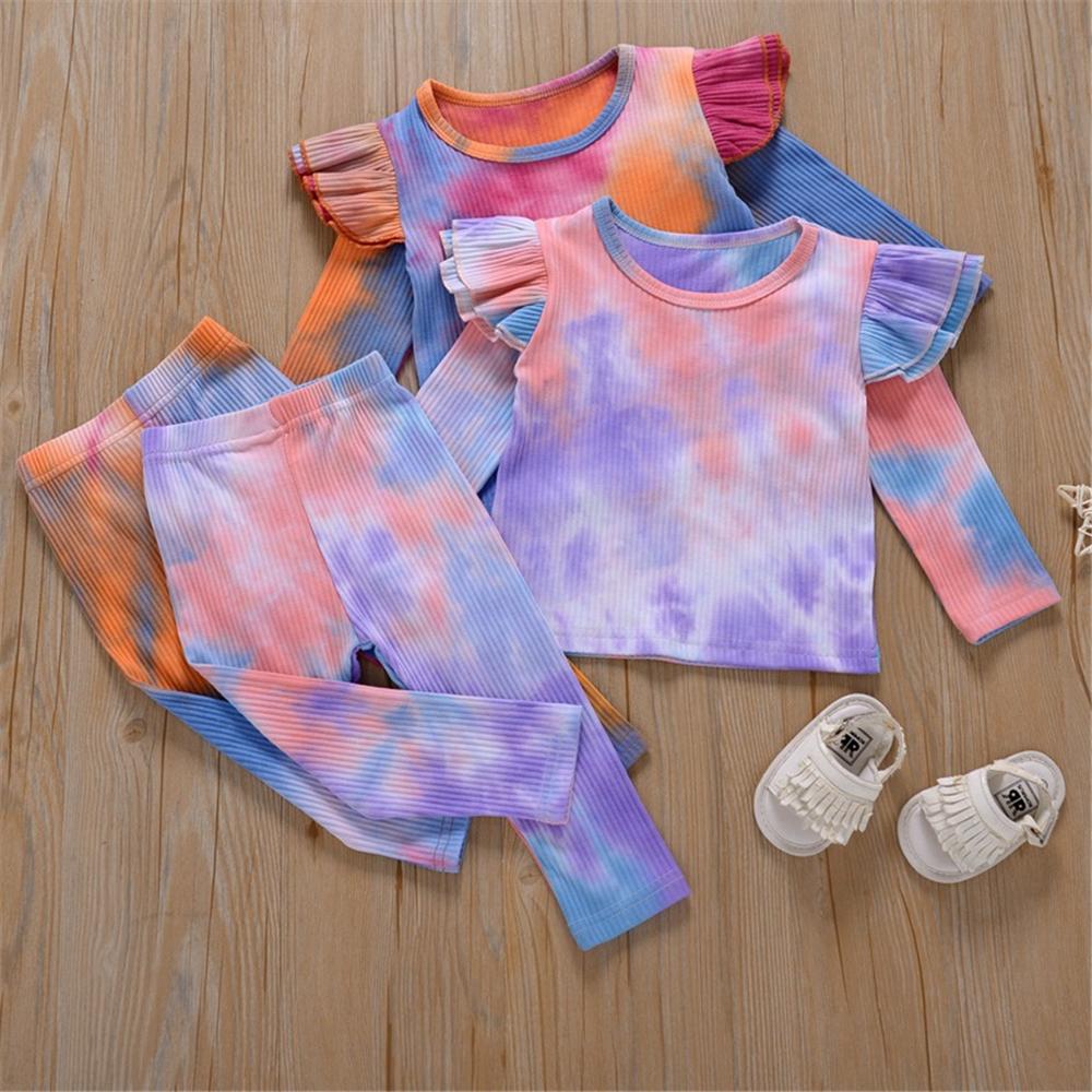 Girls Ruffled Tie Dye Long Sleeve Top & Trousers Baby Outfits Girl - PrettyKid