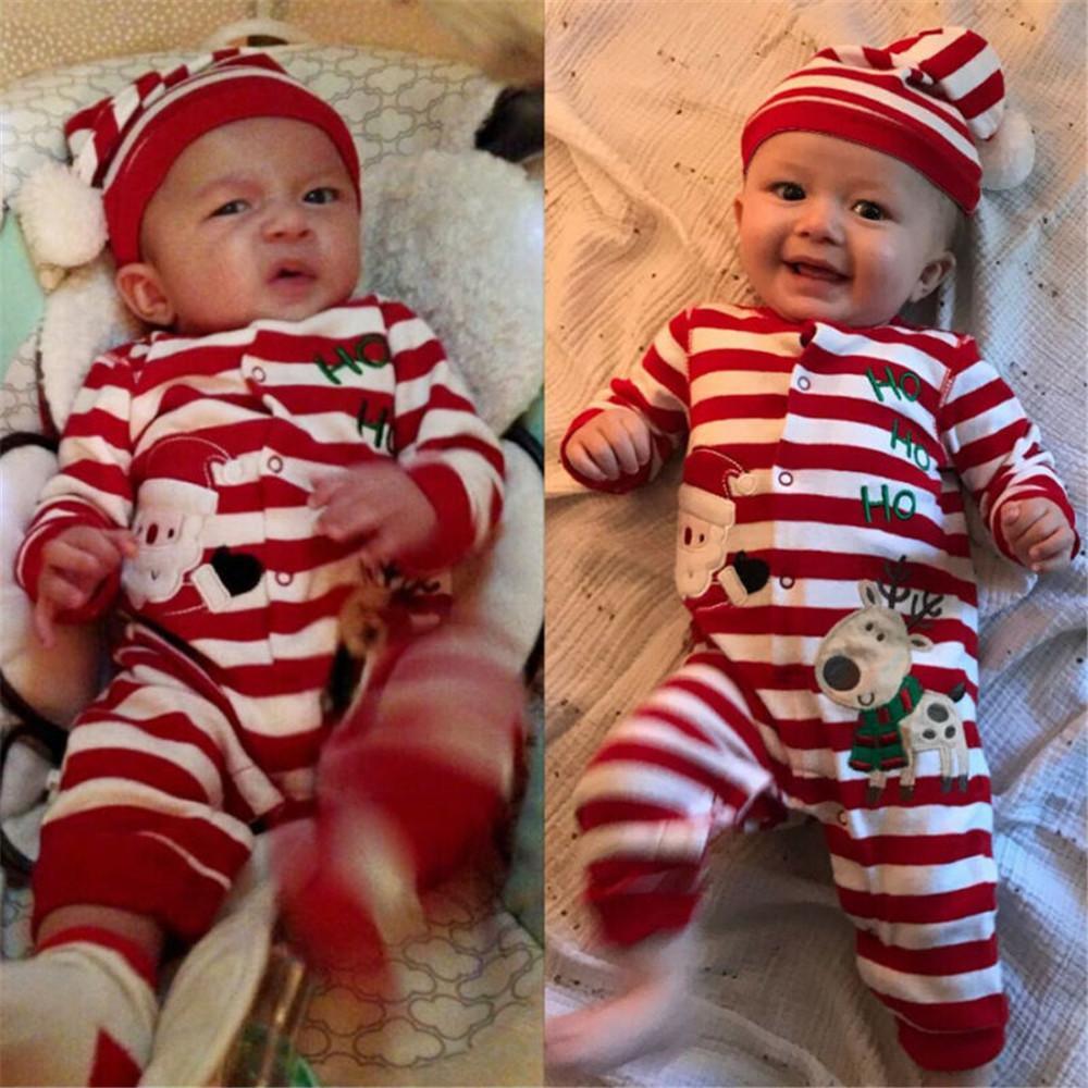 Baby Boys Santa Claus Pattern Embroidered Striped Romper Baby Wholesale - PrettyKid