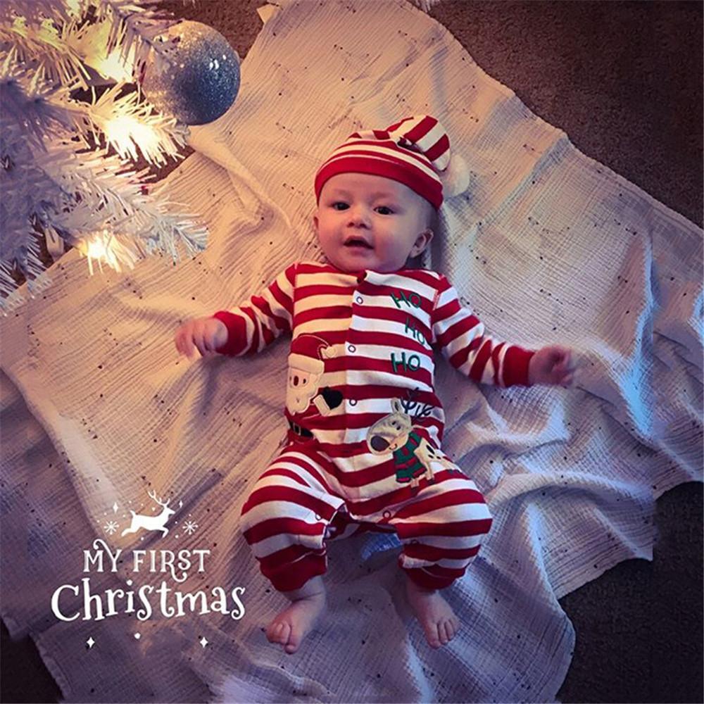 Baby Boys Santa Claus Pattern Embroidered Striped Romper Baby Wholesale - PrettyKid