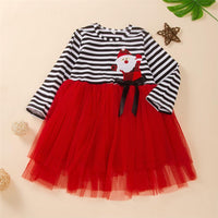 Girls Santa Claus Striped Tulle Dress Wholesale Kids Boutique Clothing - PrettyKid