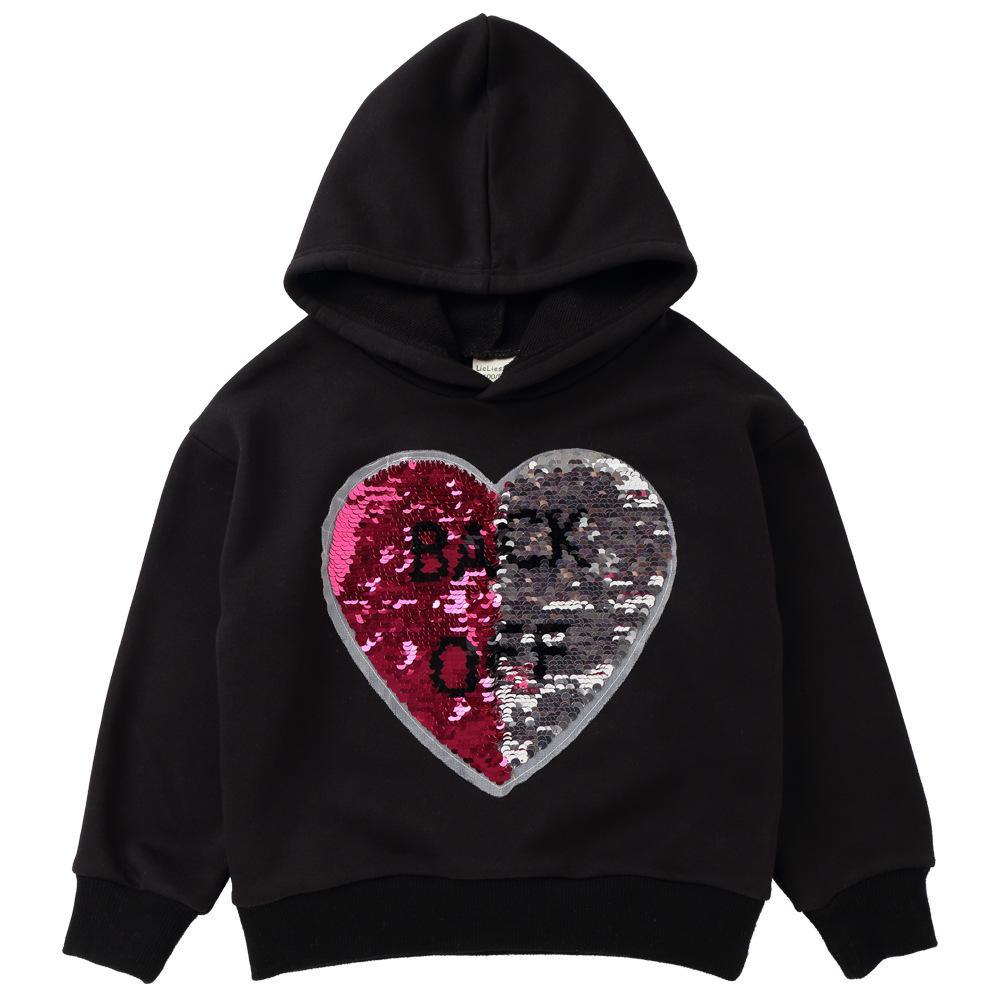 Girls Sequin Letter Printed Long Sleeve Hooded Tops Wholesale - PrettyKid