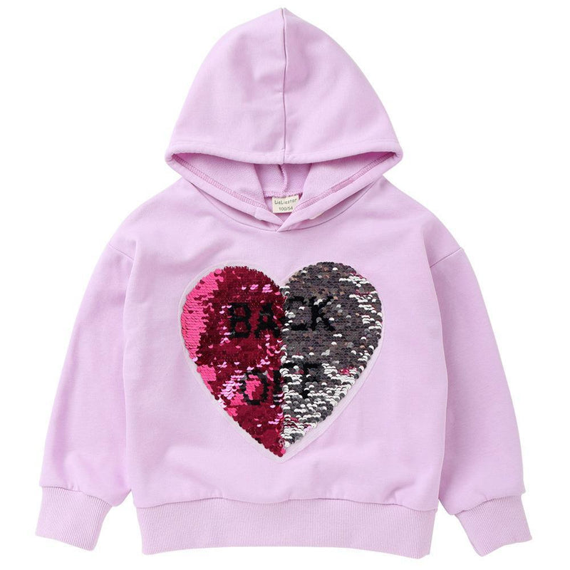 Girls Sequin Letter Printed Long Sleeve Hooded Tops Wholesale - PrettyKid