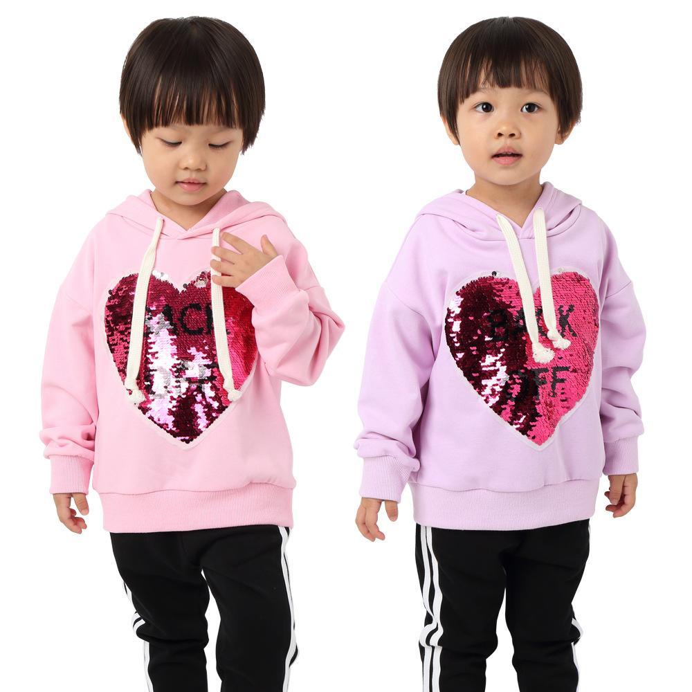 Girls Sequin Letter Printed Long Sleeve Hooded Tops Wholesale - PrettyKid