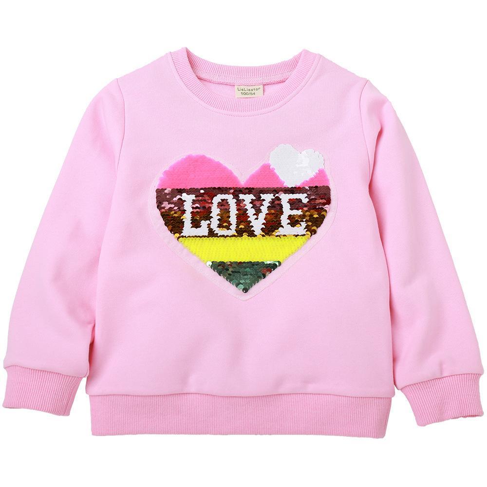 Gilrs Sequin Love Long Sleeve Casual Tees Wholesale - PrettyKid