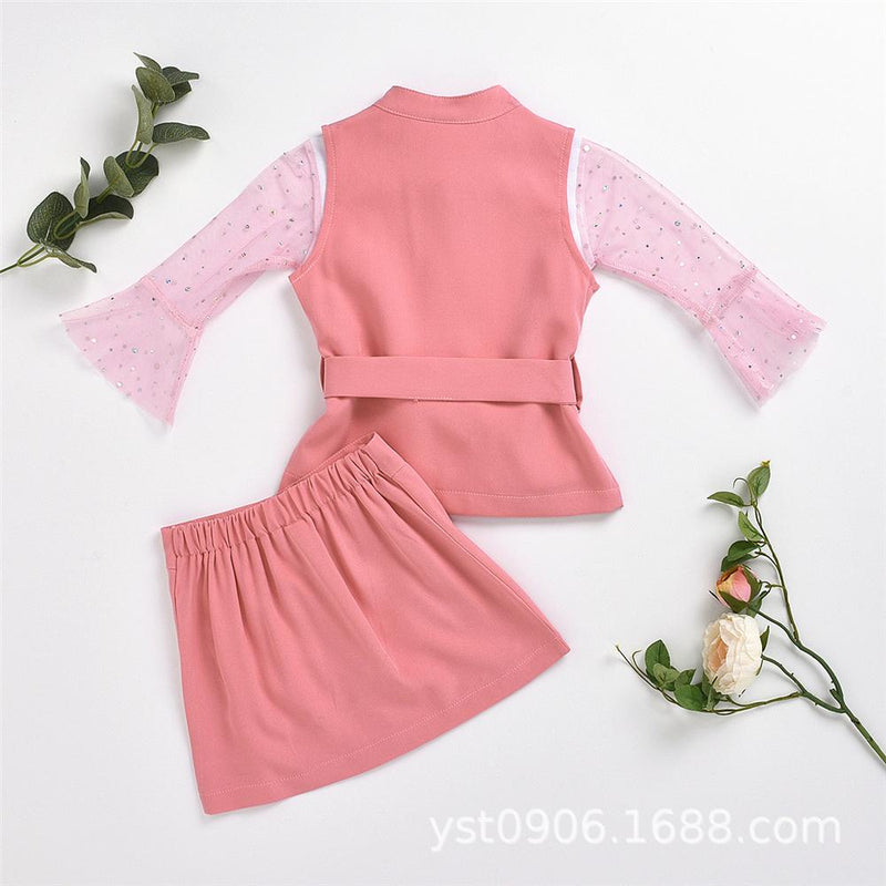 Girls Sequin Mesh T-shirt & Vest & Skirt Girls Boutique Clothes Wholesale - PrettyKid