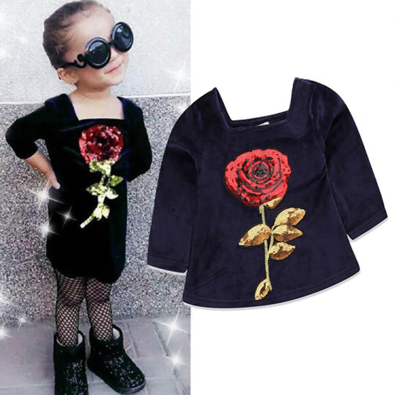 Girls Sequins Rose Long Sleeve Tops Toddler Wholesale - PrettyKid