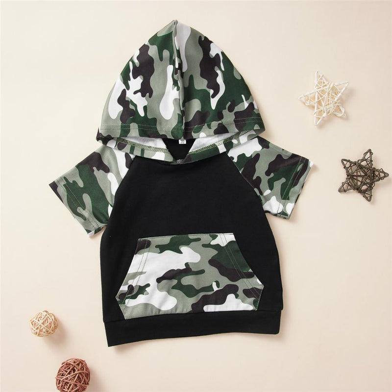 Baby Boys Short Sleeve Camo Printed Hooded Top & Pants Bulk Baby Clothes For Sale - PrettyKid