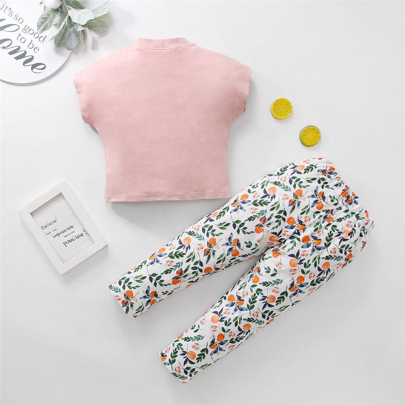 Girls Short Sleeve Cartoon Letter Printed Top & Pants Girl Boutique clothes Wholesale - PrettyKid