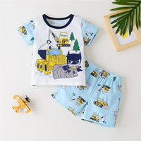 Toddler Boys Short Sleeve Cartoon Printed Top & Shorts buy kids clothes wholesale - PrettyKid