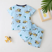 Toddler Boys Short Sleeve Cartoon Printed Top & Shorts buy kids clothes wholesale - PrettyKid