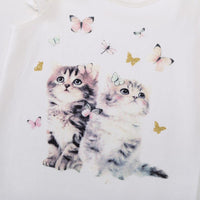 Girls Short Sleeve Cat Printing Top Girls Clothes Wholesale - PrettyKid