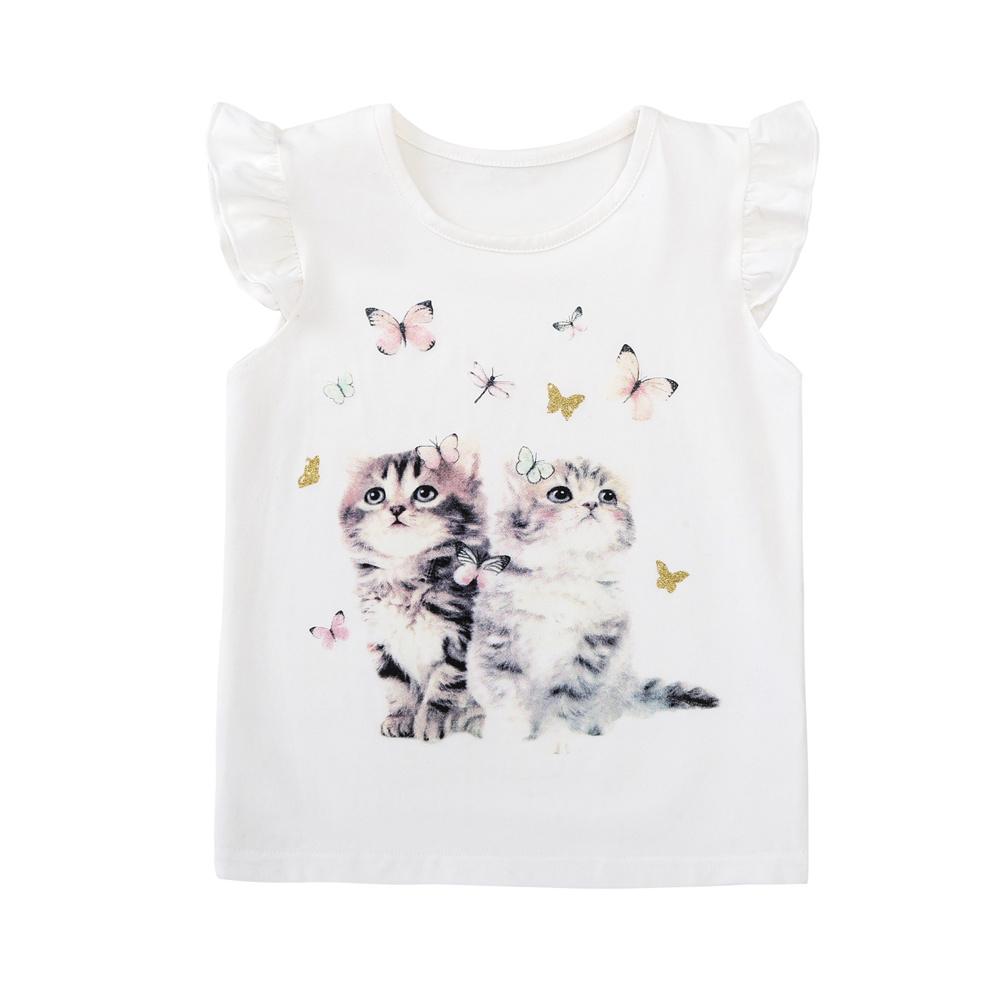 Girls Short Sleeve Cat Printing Top Girls Clothes Wholesale - PrettyKid