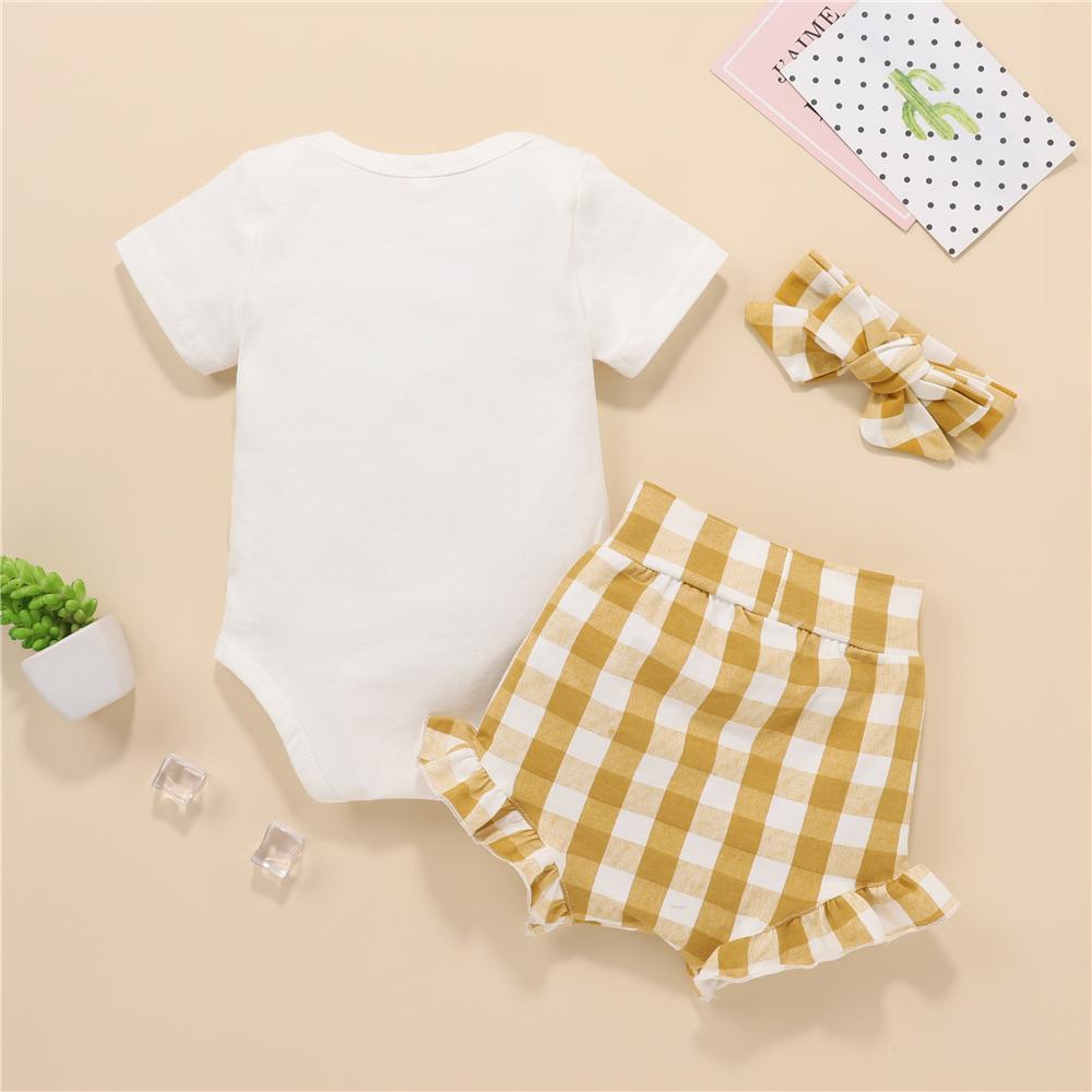 Baby Girls Short Sleeve Daddy's Favorite Human Romper & Plaid Shorts Baby Clothing Warehouse - PrettyKid