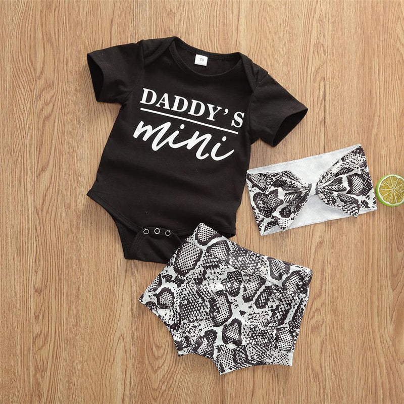 Baby Girls Short Sleeve Daddys Mini Romper & Shorts & Headband Baby clothing Suppliers - PrettyKid