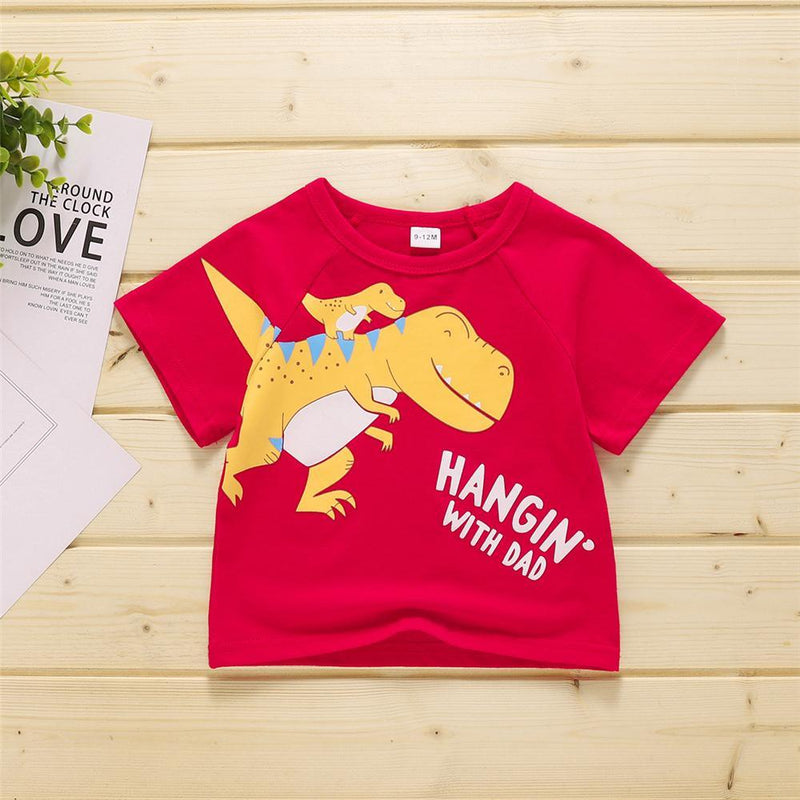 Baby Boys Short Sleeve Dinosaur Letter Printed T-shirts bulk buy kids clothes - PrettyKid