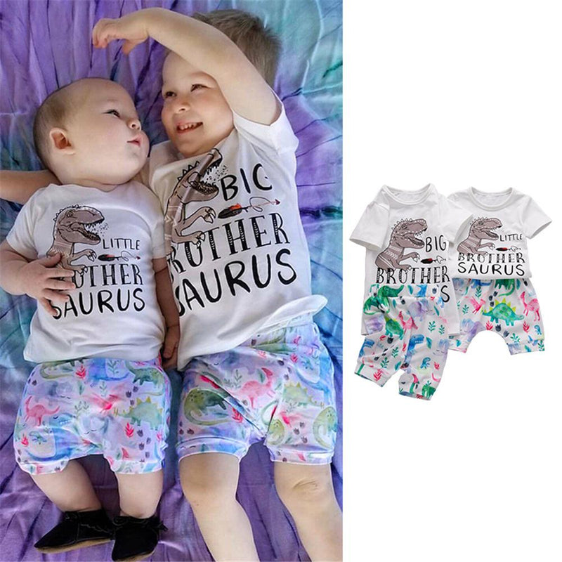 Baby Boys Short Sleeve Dinosaur Letter Printed Top & Shorts baby boy clothes wholesale kids clothing online - PrettyKid