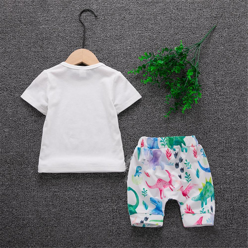 Baby Boys Short Sleeve Dinosaur Letter Printed Top & Shorts baby boy clothes wholesale kids clothing online - PrettyKid
