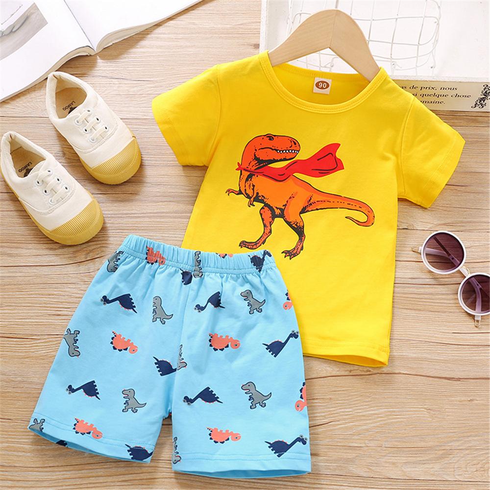Toddler Boys Short Sleeve Dinosaur Printed T-shirt & Shorts kids fashion wholesale - PrettyKid