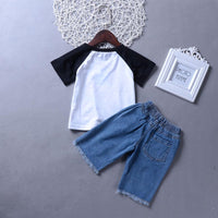 Boys Short Sleeve Dinosaur Printed Top & Ripped Jeans Wholesale Baby Boy Boutique - PrettyKid