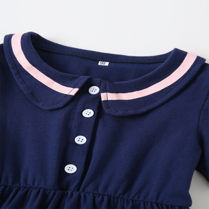 Girls Short Sleeve Doll Collar Button Pleated Dress Wholesale Baby Girl Boutique Clothing - PrettyKid