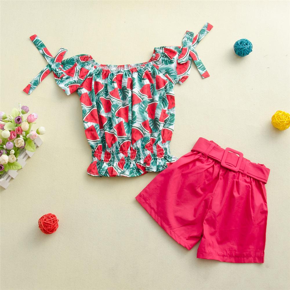 Girls Short Sleeve Fruit Printed Top & Solid Shorts Wholesale Girl clothes - PrettyKid