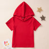 Unisex Short Sleeve Hooded Red Summer Tracksuit Kids Wholesale clothes - PrettyKid