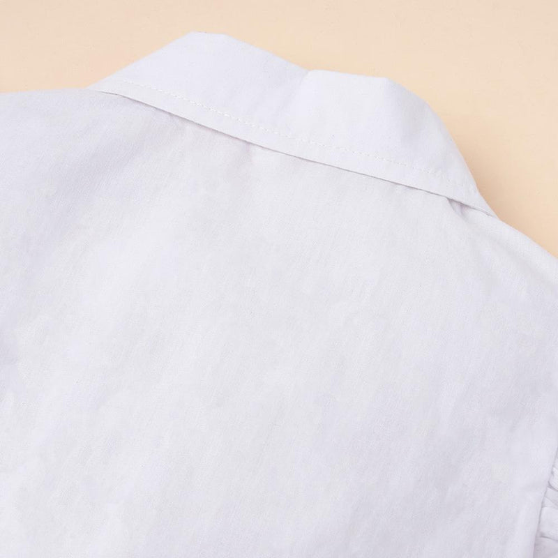 Girls Short Sleeve Lapel Button Bow Decor Summer Jumpsuit Kids Wholesale Clothing - PrettyKid